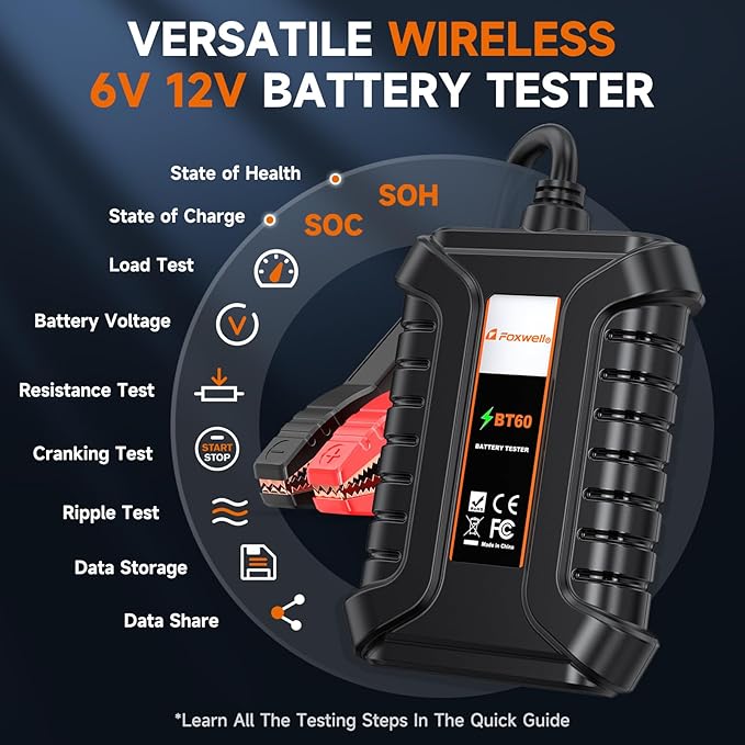 FOXWELL BT60 Car Battery Tester, 6V 12V Bluetooth Battery Load Tester & FOXWELL NT630 Plus OBD2 Scanner with ABS and SRS Full Function