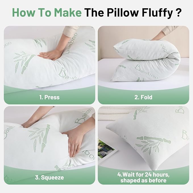 Primesoft Body Pillow for Adults, Memory Foam Long Pillow for Side Sleeper, Fluffy and Firm Full Body Pillow with Removable Pillowcase,Adjustable Filling,20×54 Inch,Green