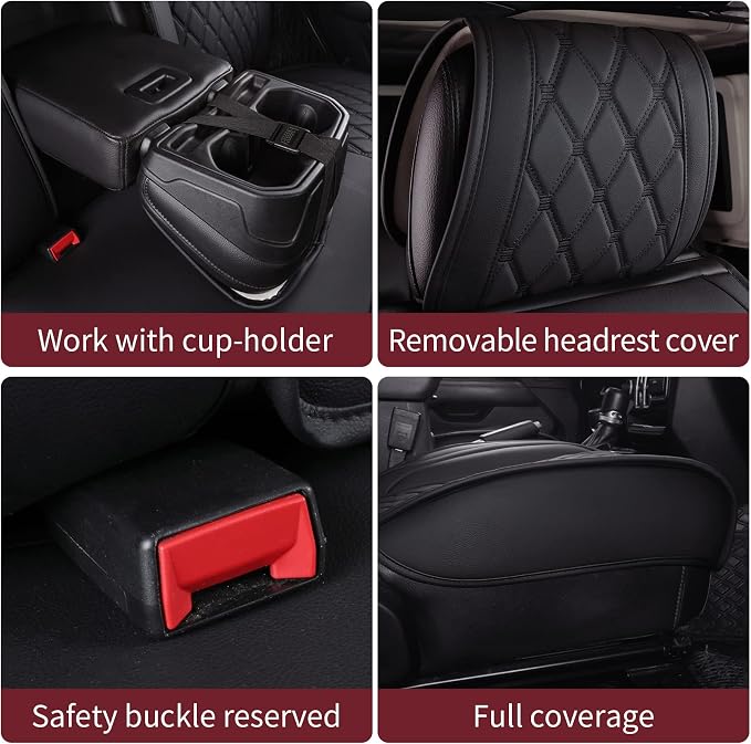 Aierxuan Jeep Wrangler JK JL Front Seat Covers Custom Fit 2/4 Door 2007-2026 Unlimited Rubicon 392 Sahara Willys Sport High Altitude Truck Pickup Waterproof Leather(2 PCS Front/Black1)