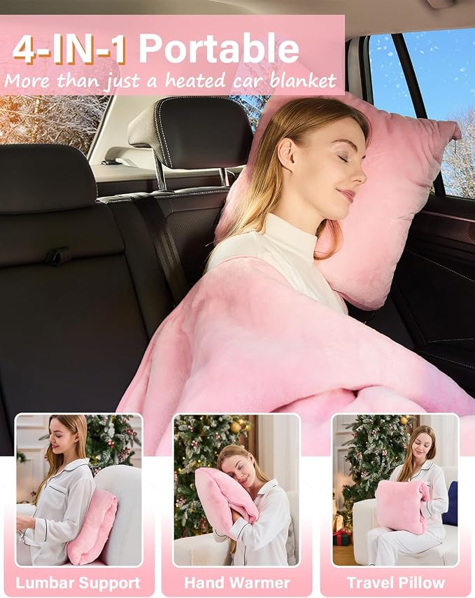 Heated Car Blanket 12/24 Volt Electric Blanket for car, Portable Heated Blanket for Car, Truck, SUV, RV & Camping, Machine Washable, with Temperature Controller 60" x 43"
