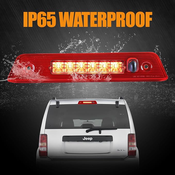 Third 3rd Brake Light LED for 2008-2012 Jeep Liberty, High Mount Rear Brake Lights Assembly for 08-12 Liberty, Waterproof Center Cab Lamp Stop Light (Red)