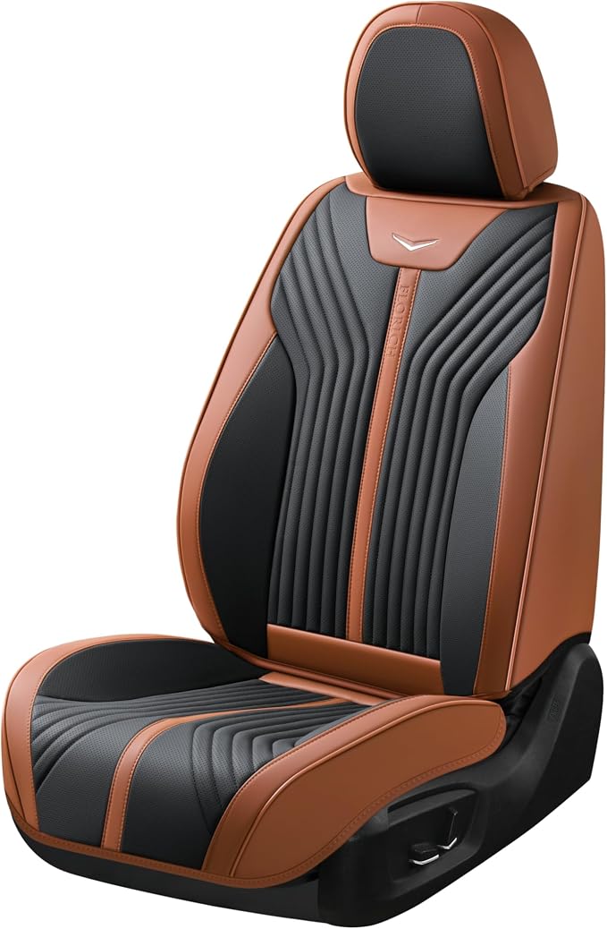 FLORICH Car Seat Covers Front Leather Seat Cover Waterproof Seat Cover for SUV Full Coverage Car Seat Protector Universal Fit for Most Cars Trucks SUV, Brown&Black
