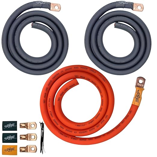 Sky High Car Audio 1/0 Gauge CCA Big 3 Upgrade Kit, Premium Power & Ground Wiring Kit for Car Audio, Alternator Battery Ground Upgrade (Multiple Colors) (Orange/Black)
