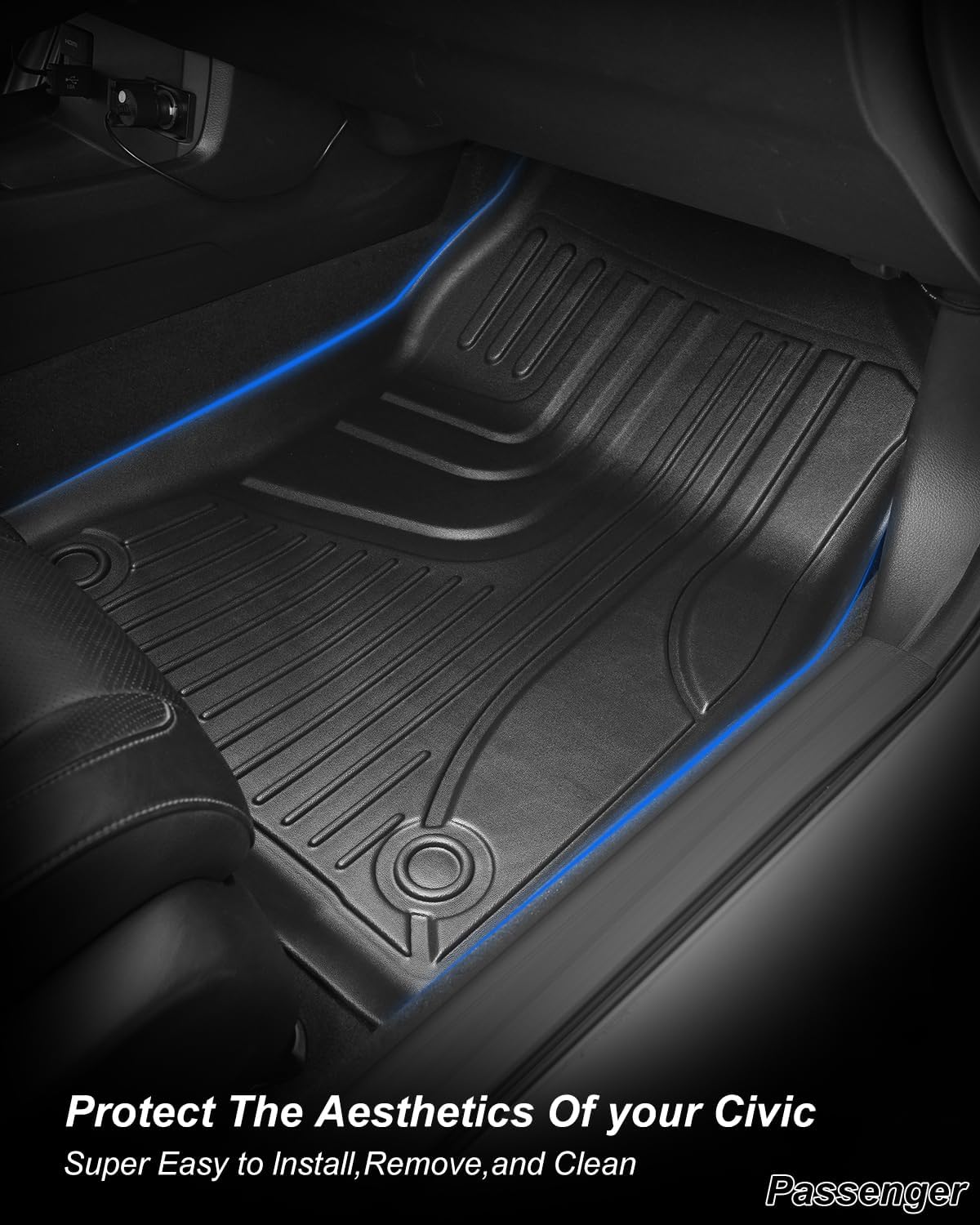 Floor Mats Fit for 2016-2021 Honda Civic Coupe/Sedan/Type R/Hatchback, TTX LIGHTING TPE All Weather Protection Front & Rear Row Floor Liners, Black