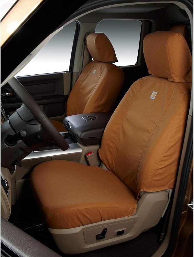 Covercraft Carhartt SeatSaver Custom Seat Covers | Fits 2006-2009 Dodge Ram 2500/3500 | 1st Row Bucket Seats, Duck Weave Brown