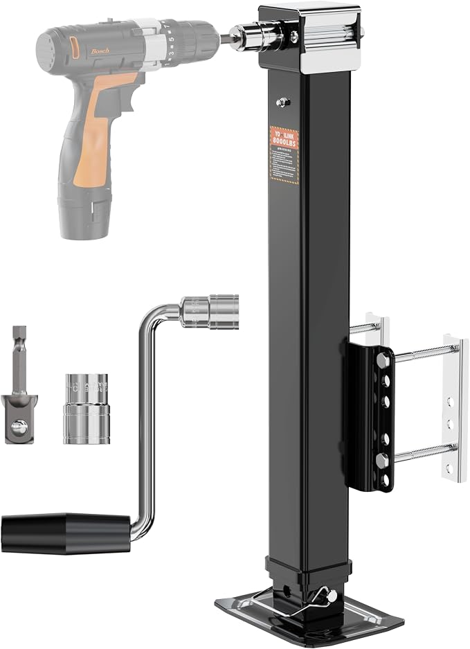 YOMILINK Upgrade 8000 lbs Trailer Jack, Drill Jack, Bolt-On, 28.6" Vertical Travel, Heavy Duty, Adjustable Drop Leg, for Utility Trailer, Yacht, Boat