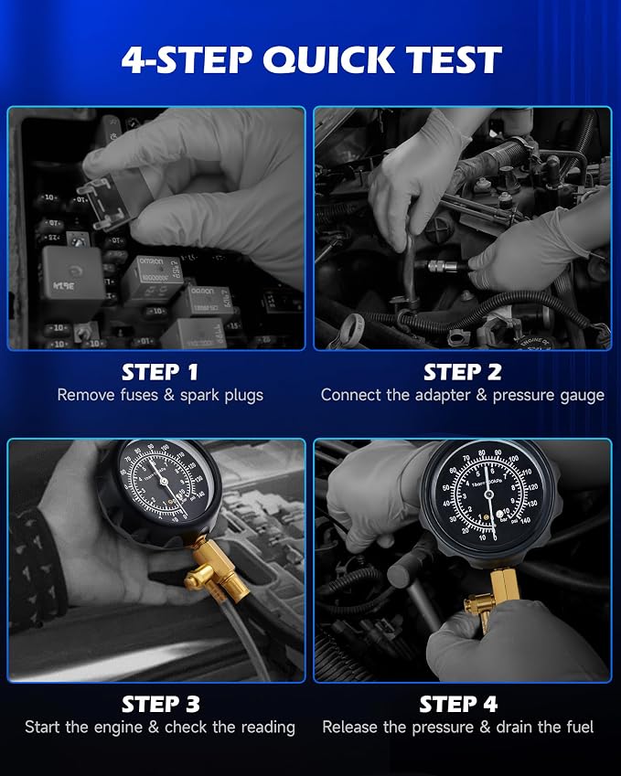 Orion Motor Tech Fuel Pressure Test Kit, Fuel Pressure Tester with 0-140 psi Injection Pressure Tester Gauge Hoses Adapters, Fuel Pressure Gauge Kit Gasoline Car Truck Motorcycle Diagnostic Tool