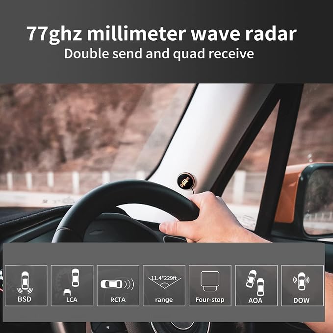 BY-J Blind Spot Monitoring System, 77 GHz Millimeter Wave Radar 12V Universal Car Blind Spot Detection System, Sensitive Radar Sensors Blind Area Detection System