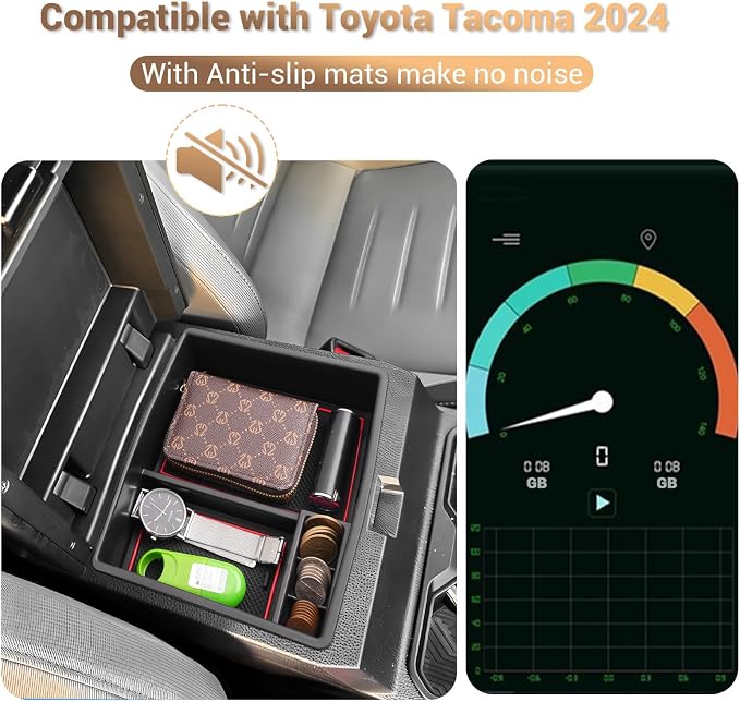 YEE PIN for 2024 2025 Toyota Tacoma Center Console Organizer for 2025 Toyota Tacoma Accessories SR/SR5/TRD PreRunner/TRD Sport/TRD Off-Road/Limited/Trailhunter/TRD Pro Middle Console Insert Tray Red