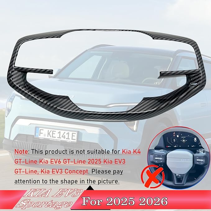 Steering wheel button frame,For Kia Sportage 2026，Kia K4 2025,Kia EV6 2025,Kia EV3 2025 2026 - ABS Carbon Fiber Steering Wheel Frame,Steering Wheel Button cover Accessories(NOT FIT GT-Line Model