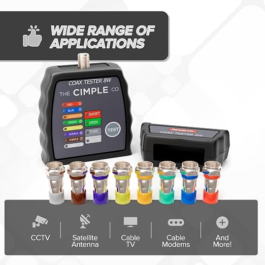 THE CIMPLE CO Coax Cable Tester, Tracer, and Toner - 8-Port Coaxial Cable Mapper and Locator with Color-Coded Remotes - Wire Tracer and Continuity Tester for Up to 8 Locations - 8 Ports, Black
