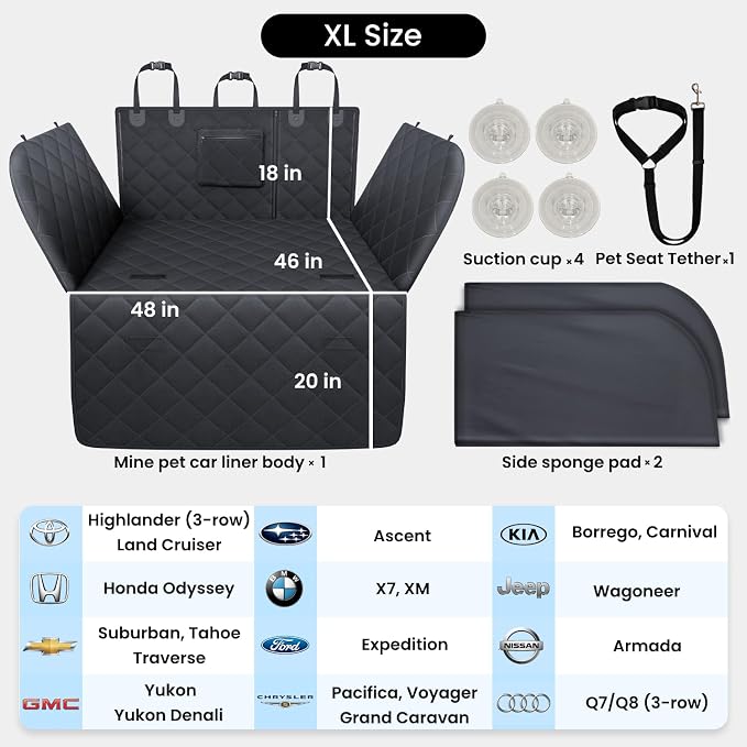 REEVAA SUV Cargo Liner for Dogs, Full Coverage Non-Slip Cargo Cover with Cushioned Sides to Protect Your Dog, Waterproof & Durable, Machine Washable Trunk Protector Mat (XL, Black)