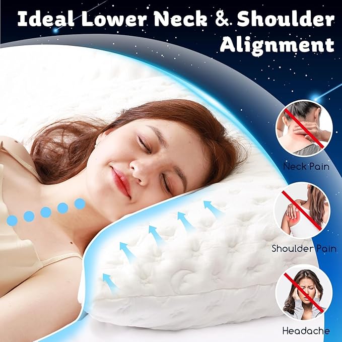 KUCEY Cooling Side Sleeper Pillow for Neck and Shoulder Pain, Luxury Shredded Memory Foam Firm Cool Bed Pillows for Sleeping Set of 1- Adjustable Standard Size- Washable Cover Original White