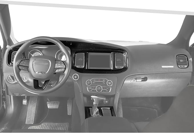 Jimen Fit for Dodge Charger 2015-2023, 9PCS Carbon Fiber Interior Kits - Center Console Dashboard Cover, Gear Shift Panel Trim