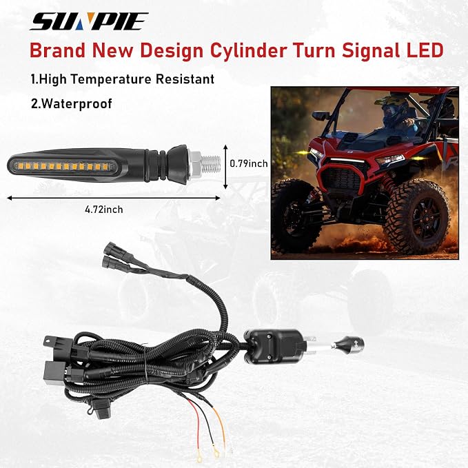SUNPIE UTV Turn Signal Lever with Horn and Column Switch,Bright Amber UTV Blinker Street Legal ATV Turn Signals Kit Plug and Play for Polaris, Teryx, CFMOTO and Can-am Arctic Cat Wildcat