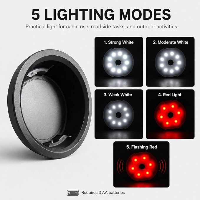 Driver Side Dash Storage LED Lantern Flashlight Compatible with Toyota Tacoma 2024-2026 & 4Runner 2025-2026, Removable 5-Mode Emergency LED Light with Housing, Ref PT944-35253, Battery Not Included