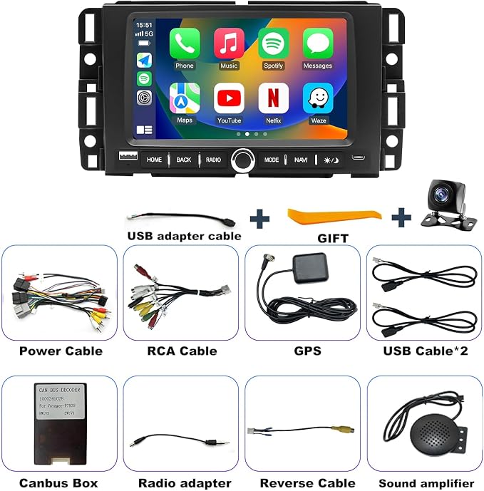 5GWifi Upgrade Radio for Chevy Silverado 1500/2500/3500 2007-2013, Express Van 1500/2500/3500 2013-2025, GMC Yukon Acadia 2007-2012, 7" Touch Screen Stereo Wireless Carplay Android Auto GPS FM Camera