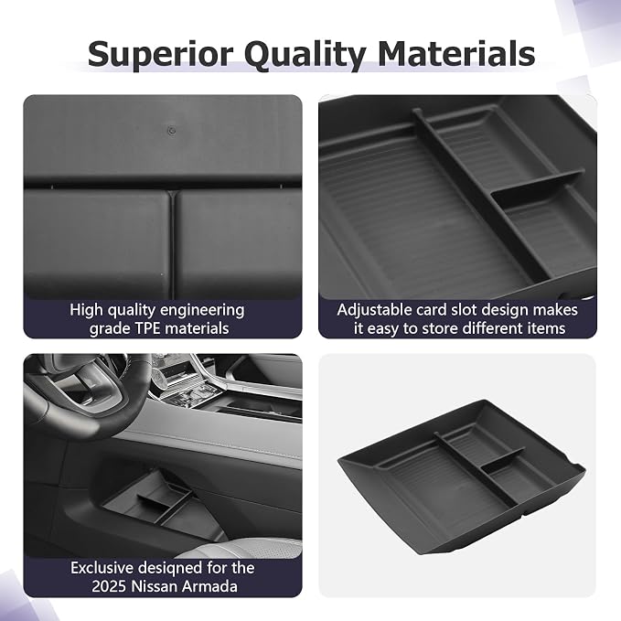 LUWU Lower Organizer Tray Compatible with 2025 2026 Armada SV/SL/Platinum Center Console Armrest Organizer Insert Tray 2025 2026 Armada Accessories Black