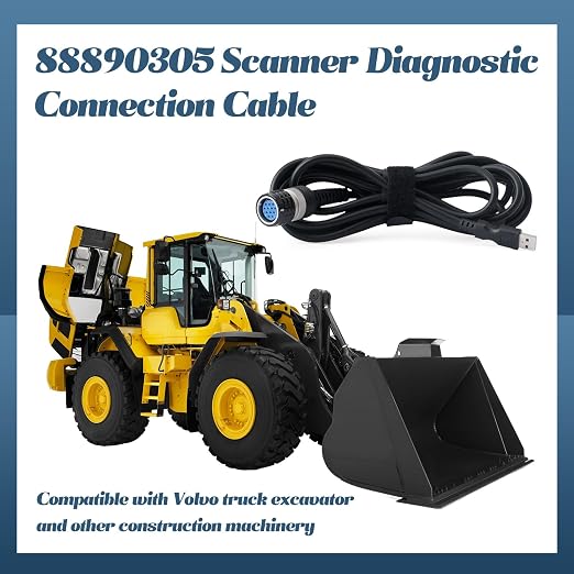 88890305 Scanner Diagnostic Cable USB Adapter Connector Compatible with Volvo Truck Excavator Automotive Vehicle Parts, Replace for VOCOM 88890300 for VOCOMII 88894000 12-Pin