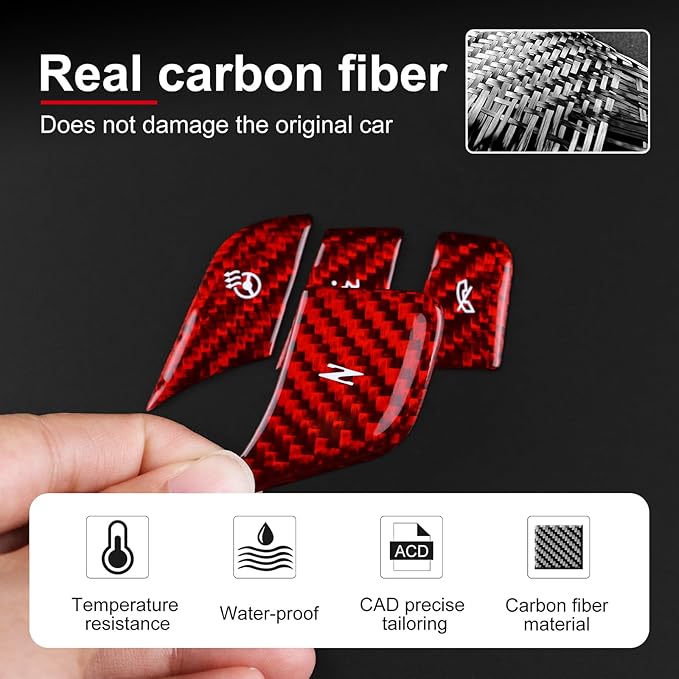 Hard Carbon Fiber, for Corvette C8 2020 2021 2022 2023 Accessories, Steering Wheel Voice Control Button Cover, 4Pcs Car Steering Wheel Button Sticker, with Heated Button