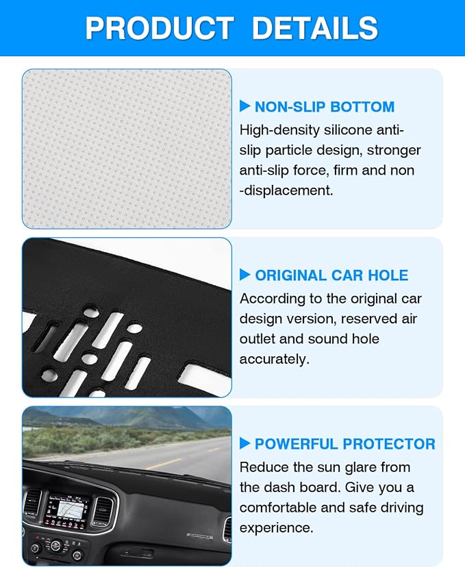 Autorder Dashboard Cover Mat for 2011-2023 Dodge Charger Accessories Dash Cover Flannel Dash Mat Sunshade Glare UV Rays Protector