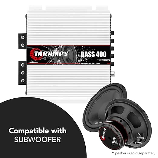 Taramps BASS 400 1 Ohm 1 Channel Mosfet Amplifier 400 Watts RMS, Monoblock, Crossover, Bass Boost, RCA/High Level Input, Class D, Car Audio, Monitor Level Remote/M1 Led Monitor, Great for Subwoofers