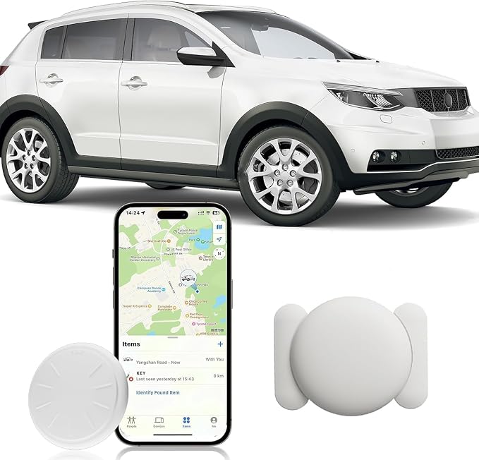 GPS Tracker for Vehicles,Mini Hidden Car Tracker with Magnetic Case,No Monthly Fee Real Time GPS Car Tracker Works with Apple Find My(iOS Only) (White,1PCS)