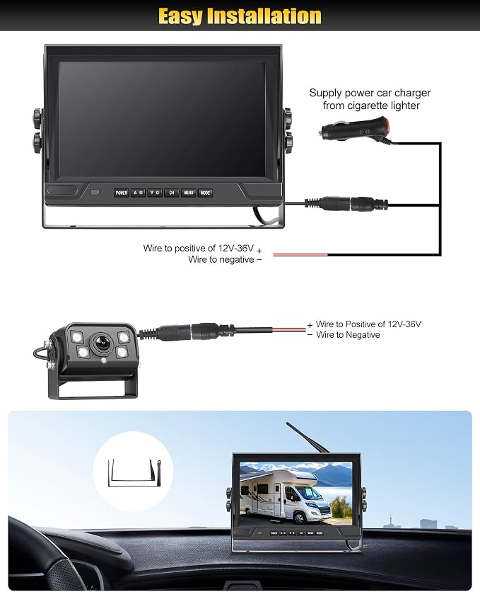 9 Inch Wireless Backup Camera System with BSD, DVR Recording, 4-Channel Support, HD Digital Signal, IP68 Waterproof, IR Night Vision, 12-24V Camera fit for Car Truck RV Trailer