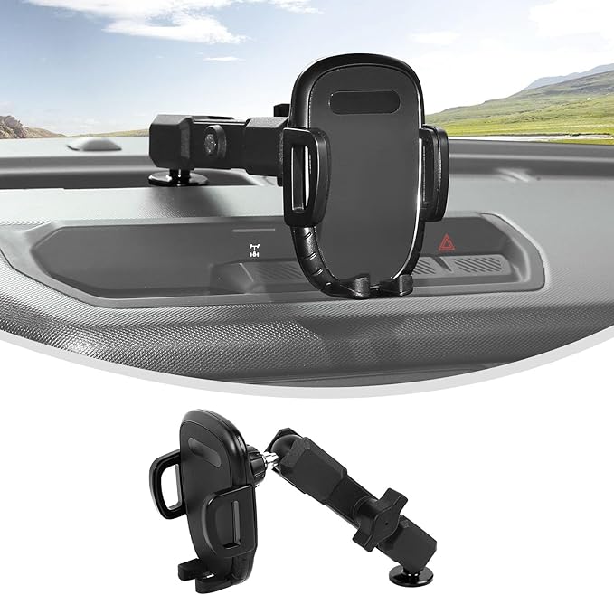 Linskip Dashboard Universal Phone Mount & Smart Phone Holder for 2021-2026 Ford Bronco Raptor & Bronco Accessories 2/4 Door, Rotates Vertical and Horizontal, One-Hand Operation, Interior Accessories