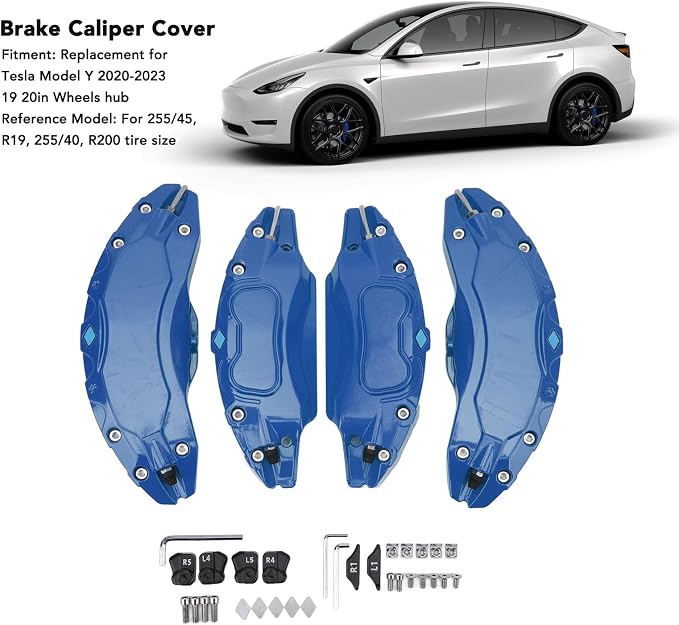 Caliper Covers Set of 4 Compatible with Accessories, Brake Caliper Cover Front Rear Aluminum Alloy, Brake Caliper Covers for 2020-2023 19 20in Wheels hub (Blue)