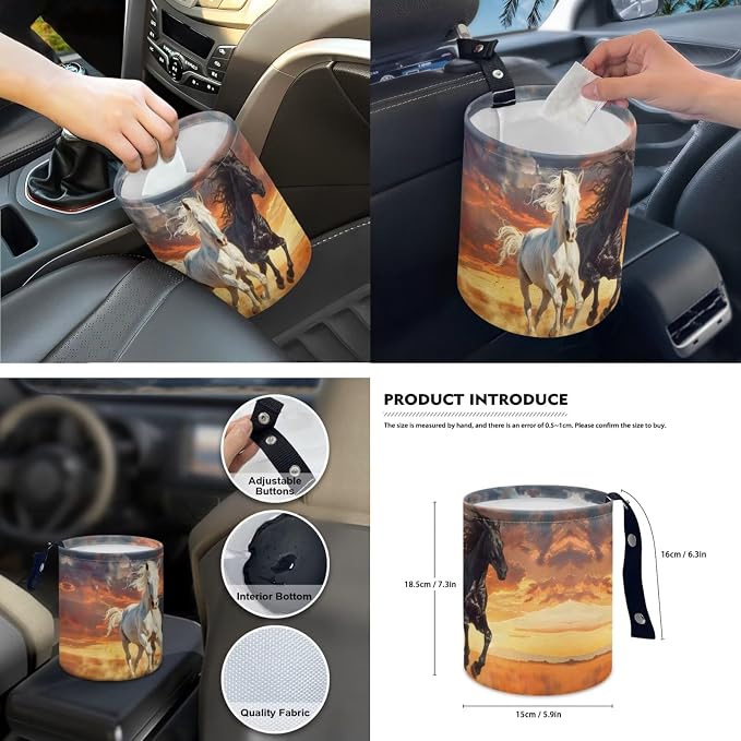15 Pcs Car Seat Covers Full Set for Women Horse Car Accessories Interior Car Steering Wheel Cover Seatbelt Covers Trash Bin Rear View Mirror Cover Cup Holders Keychain