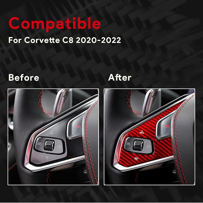 Hard Carbon Fiber, for Corvette C8 2020 2021 2022 2023 Accessories, Steering Wheel Voice Control Button Panel Cover, Car Steering Wheel 3 Buttons Panel Sticker, No Heated Button