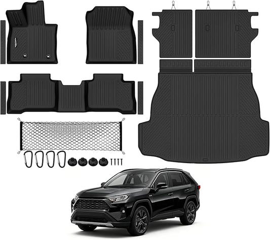 Tongama-Floor Mats for 2026 Toyota RAV4 Hybrid(Not for Limite Model/PHEV/Cargo Area with Subwoofer), All Weather TPE Trunk Mat & Backrest Mats & Cargo Net & Door Sill Guards for RAV4 Accessories