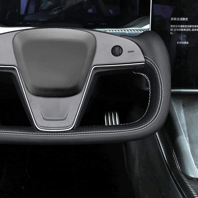 MEWANT Hand Sewn Steering Wheel Cover for Tesla Model S Yoke 2021-2023 Model X Yoke DIY Steering Wheel Protector Wrap