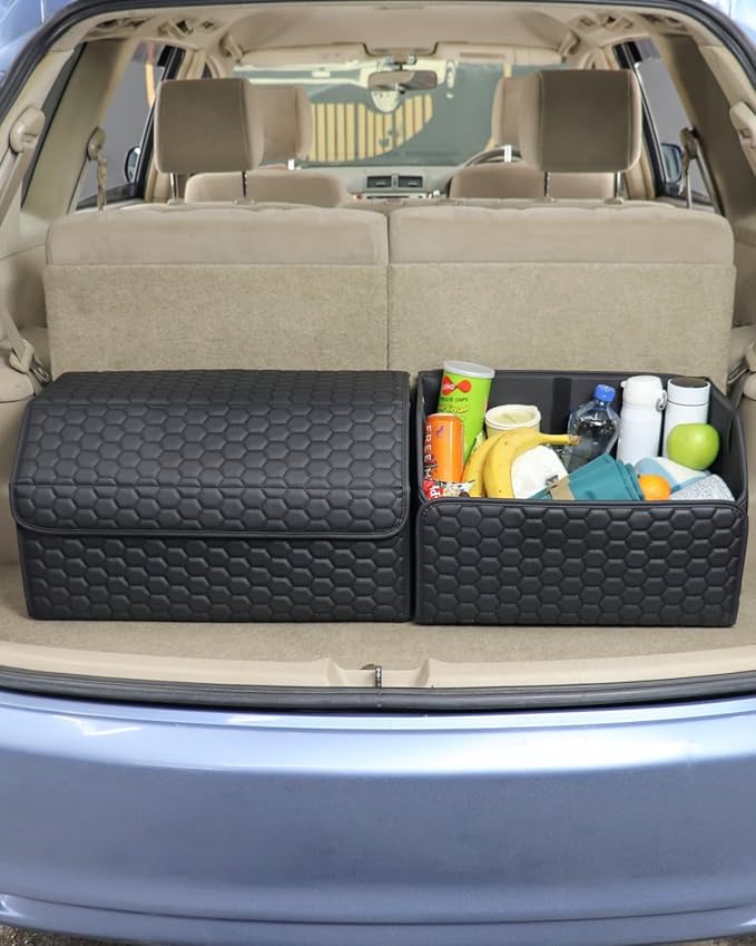 Owleys Cargo Organizer 17.7" - Compact Storage Totes with Lids for SUV, Sedan or Truck - Durable Car Crate for Travel Essentials - Black