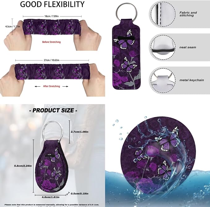 Butterfly Rose Printed Auto Seat Protector Full Set of 15 Car Accessories Set Non Slip Car Steering Wheel Covers Armrest Pad Shoulder Strap Protector, Purple