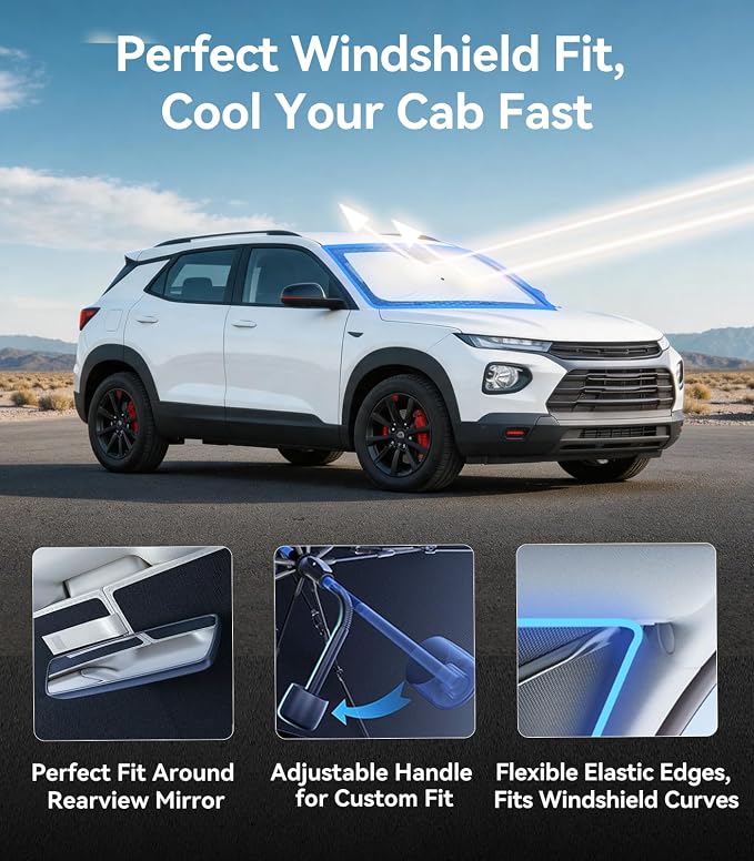 Nmoiss [Vinyl Coating Heat Shield] Windshield Sun Shade Umbrella Custom for Chevrolet Trailblazer, Protect Car from Sun Rays & Heat Damage Keep Cool and Protect Interior