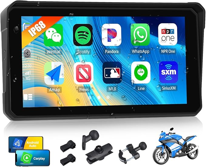 SIXWIN Wireless Motorcycle CarPlay Android Auto 6 Inch Car Play Moto Support TPMS Bluetooth IP68 Waterproof for Motorbike GPS Navigation,Siri,Google Assistant