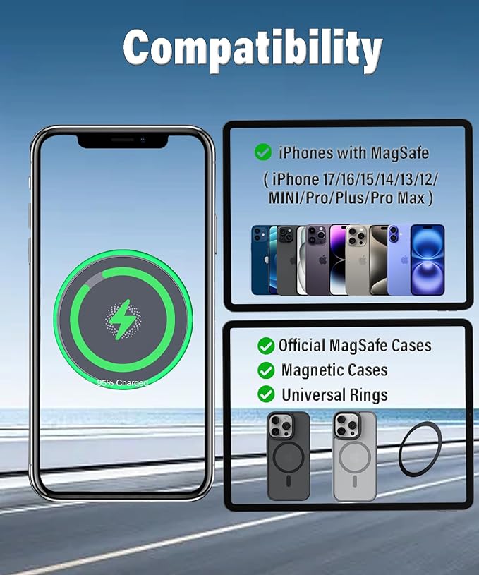 Car Phone Holder for c 2025 2026 Accessories 15W MagSafe Fast Wireless Charger Cell Phone Mount Apply to 12.3 Inch Touch Screen Fixed Clip 360° Rotation