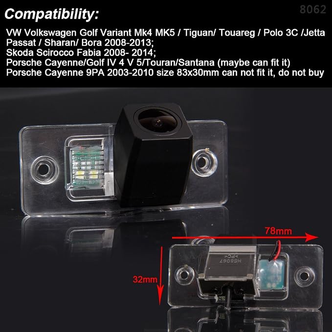 HD 1280x720 Pixel 1000TV Lines Rear View Backup Camera, Car Reversing Camera for Golf Variant Mk4 MK5 / Tiguan/Touareg/Polo 3C /Jetta/Passat/Sharan/Bora/Skoda Scirocco/Porsche Cayenne