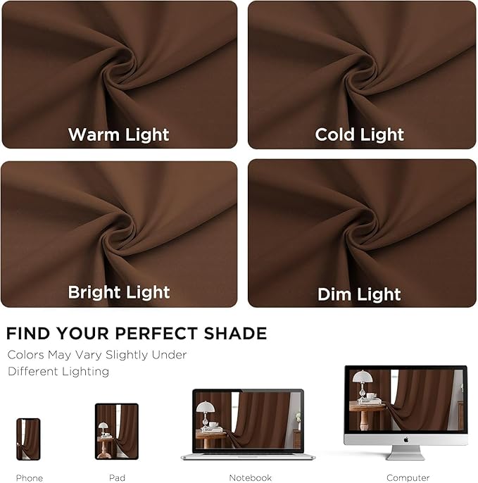 Joydeco Blackout Curtains 96 Inches Long for Bedroom, Thermal Insulated Black Out Curtains 2 Panels Set, Room Darkening Drapes for Living Room Window (W52 x L96 Inch, Brown)