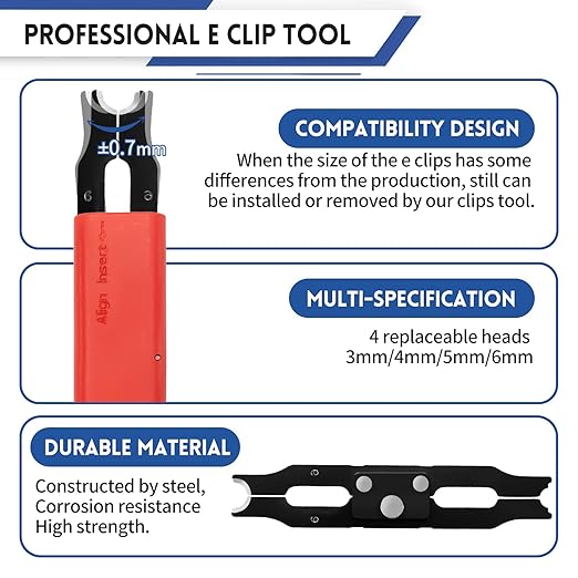 E Clip Tool, E Clips Removal and Installation Assortment Kit Tool Set, Exchangeable 4 Sizes (3/4/5/6mm) Clip Rings Kit & 40Pcs E Clips
