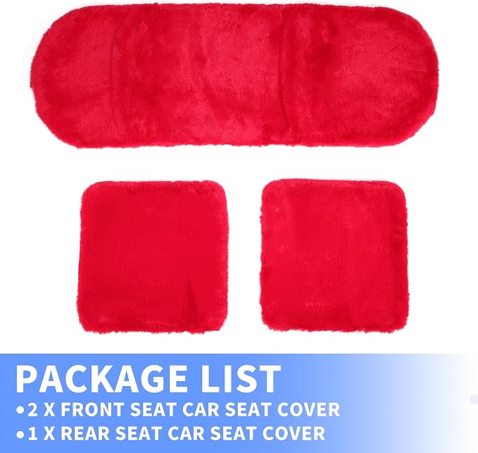 X AUTOHAUX Universal Car Seat Cover Set Car Seat Cushion for Front Rear Seat Shearling Wool Seat Mat Red 1 Set
