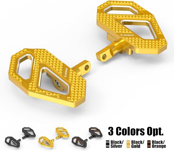 NICECNC Gold Rear Enlarged Passenger Footboard Aluminum Foot Pegs Compatible with Harley Road King Special FLHRXS 2017-2024, Replacement for 50208-04, See Fitments
