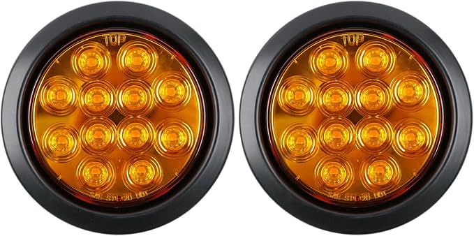 fouwick 4.2 Inch Round Amber LED Trailer Marker Lights, 12-LED IP65 Waterproof Side Marker Lights, 12V Led Lights for Truck, Turn Signal Indicator Light for Trailer, Boat, Tractor (2 Pack)