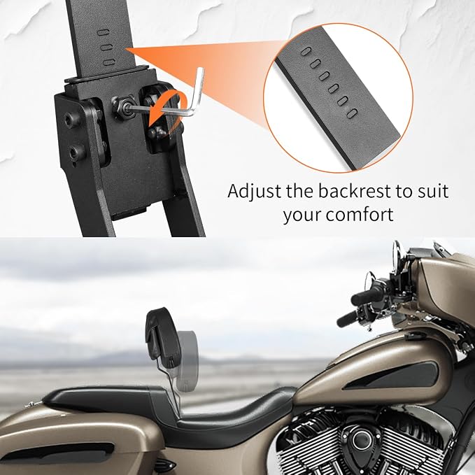 AUFER Detachable Adjustable Plug-in Driver Rider Backrest Sissy Bar Mounting Kit with Backre Rest Pad Compatible with for Chief Vintage Chieftain Classic Roadmaster Springfield 2014-2025