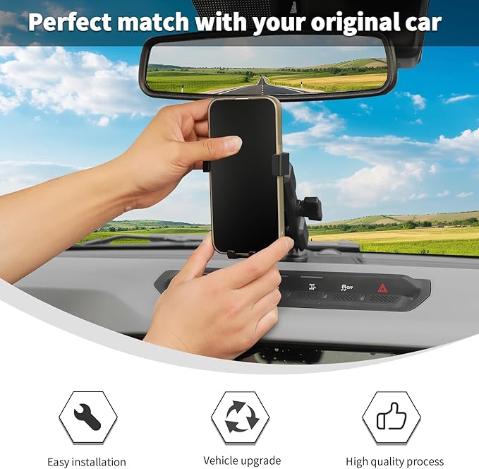 Linskip Dash Universal Phone Mount for 2/4 Door Ford Bronco Raptor & Bronco 2021-2025 2026 Accessories, Easy Clamp Cellphone Holder, One-Hand Operation, Interior Accessories