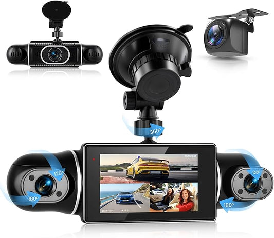 360° 4 Channel Dash Cam 2K Front 1080P Rear/Left/Right, 5G WiFi App Control, 3" IPS Screen, 8 IR Night Vision, G-Sensor Loop Recording, Reverse Assistance for All Vehicles