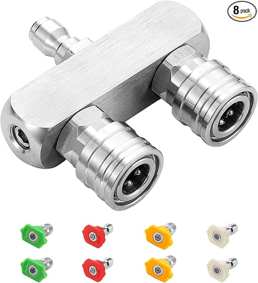 2-in-1 Pressure Washer Tips, Dual Pressure Washer Nozzle Tip with 8 Power Washer Spray Tips (0°/15°/25°/40°), 5000 PSI High Pressure Nozzle Set, 1/4" Quick Connect for Cars/Driveways/Patios