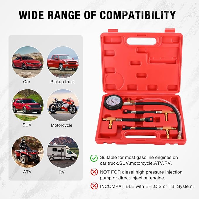 Nilight Fuel Pressure Gauge Tester Kit, 0-100 PSI Fuel Injection Pump Pressure Gauge Petrol Engine Diagnostic Tester for Car Truck Motorcycle SUV ATV RV, 9PCS